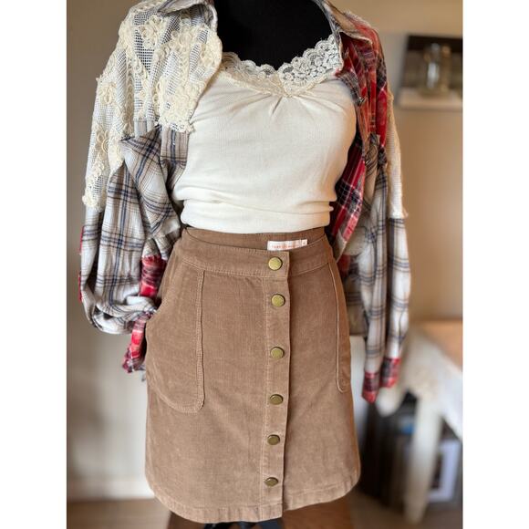 TORY BURCH Lucitano Corduroy Mini Skirt Color Beachwood Coffee Sz 14 Women’s - Picture 2 of 7